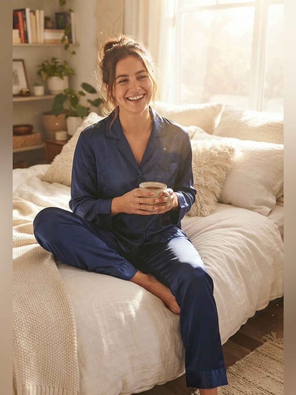 SIZE L Reflections by Spiegel™ Women's Blue Satin Pajama Set Sleepwear⁠